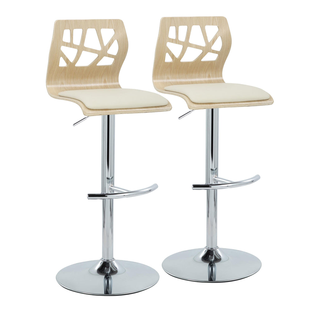 English Elm Adjustable Swivel Barstools Mid-century Modern Walnut and Cream Faux Leather Set of 2 B202S02182