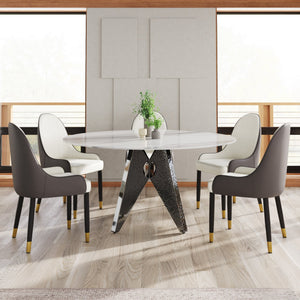 English Elm 59.05" Round Marble Dining Table With Silver Base – Modern Artificial Marble For 6-8 Guests, Chic Design W1535S00394