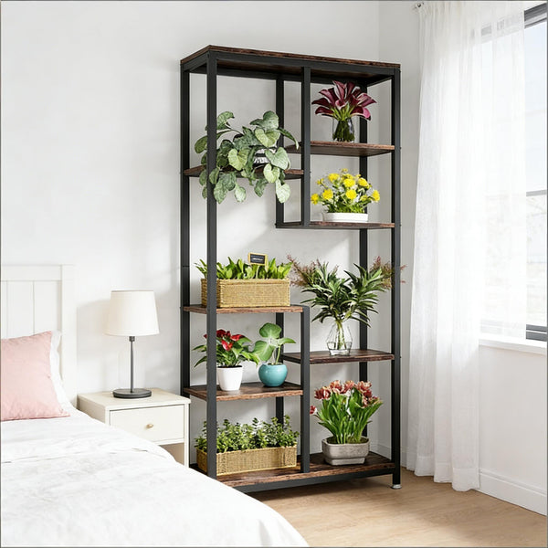 English Elm Display Cabinet Wall Mounted 5 Tier Glass Door Shelving for Collectibles Matte Black T3971P449846