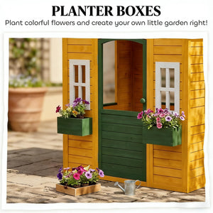 English Elm Creative Fir Wood Kids Outdoor Playhouse Cottage with Flower Boxes and Windows T3971P491797