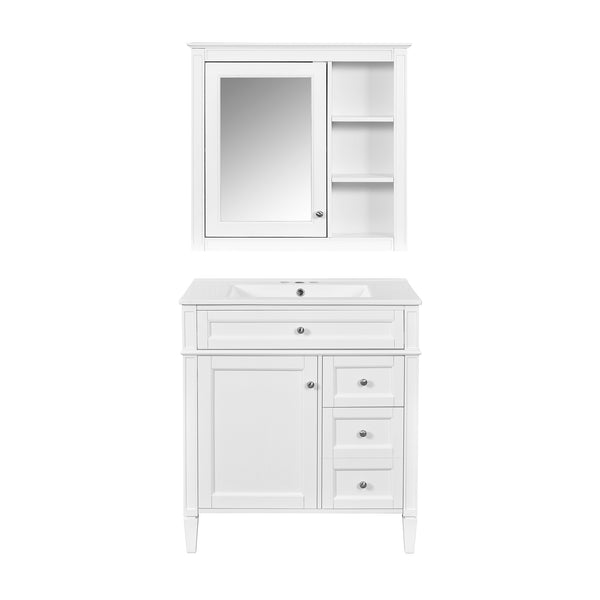 English Elm 30'' Modern Bathroom Vanity Set With Ceramic Sink & Mirror Cabinet - Stylish Storage Solution! SW000127AAK-1