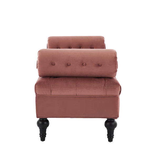 English Elm Modern Tufted Velvet Bench with Gourd Legs and Pillows for Bedroom Entryway Pink N761P335807H