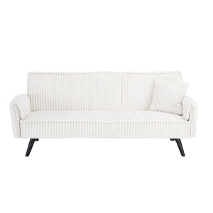 English Elm Minimalist Corduroy Sofa with Adjustable 3-Angle Recline, Dual Cup Holders, Solid Wood Frame White W1658P251978