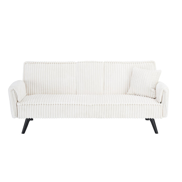 English Elm Minimalist Corduroy Sofa with Adjustable 3-Angle Recline, Dual Cup Holders, Solid Wood Frame White W1658P251978