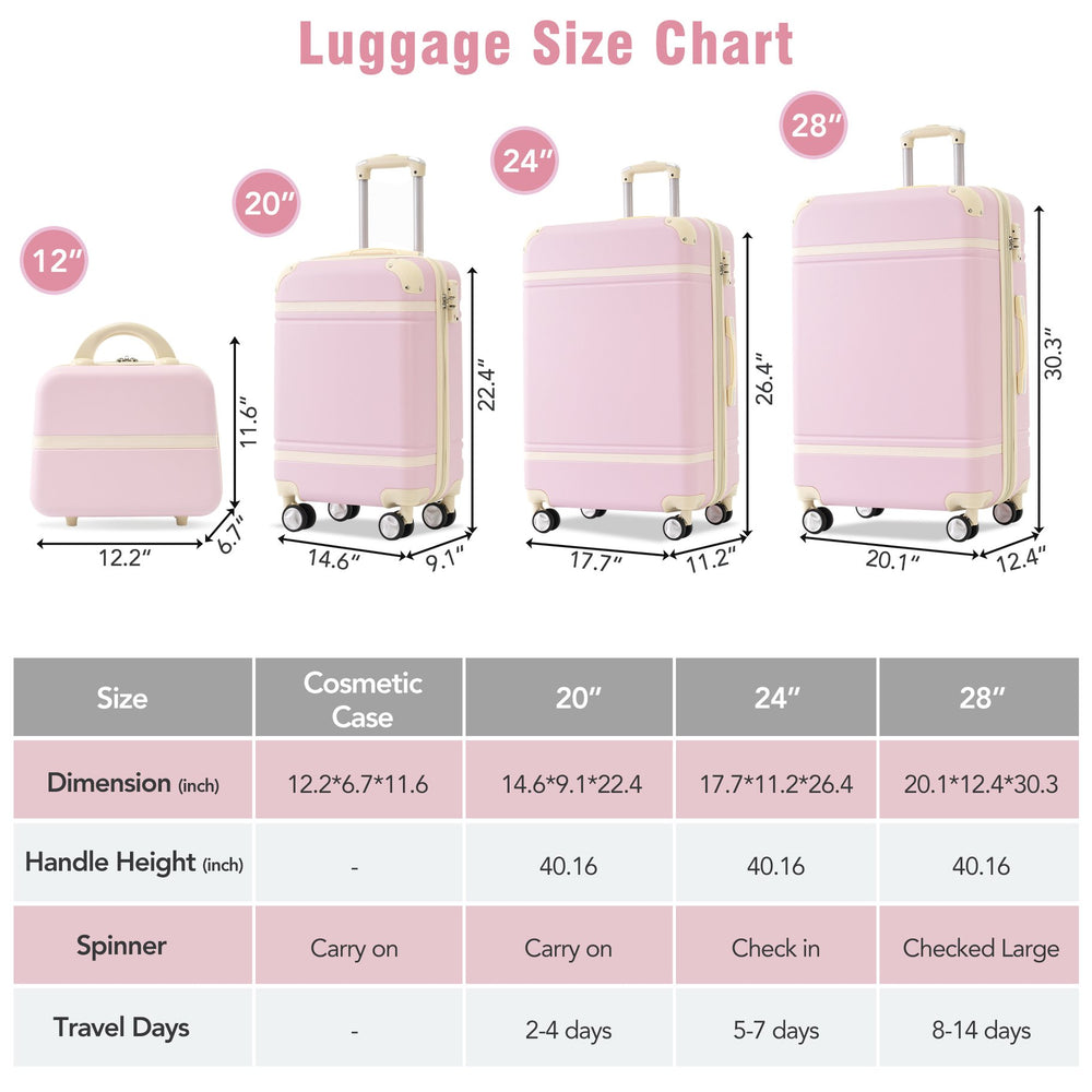 English Elm Hardshell Abs Spinner Luggage Set Four Piece Expandable Tsa Lock Travel Suitcases Light Pink N732P170218U