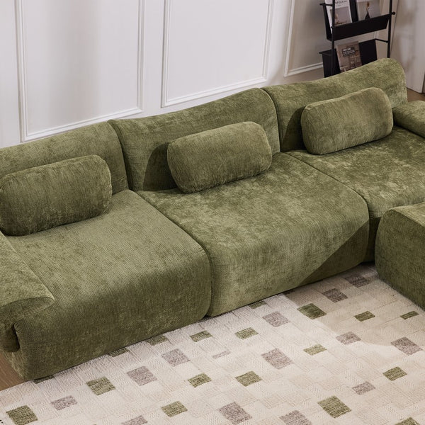 English Elm Modular Chenille Deep Seat Sectional Sofa with Bamboo Frame for Living Room Lounge Green W1829S00069