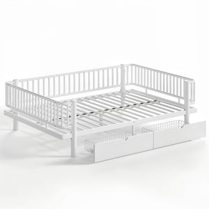English Elm Queen Storage Platform Bed Low Profile Metal Frame with Built-in Drawers for Small Spaces Light White W5305P471354
