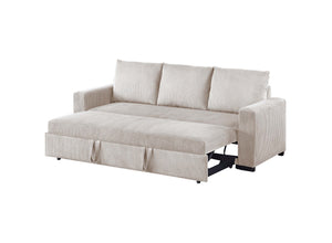 English Elm Convertible Sofa with Corduroy Upholstery, Low-Profile Legs and Pull-Out Bed for Compact Living Ivory 73 L x 34 W x 23 H B089P240492