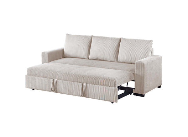 English Elm Convertible Sofa with Corduroy Upholstery, Low-Profile Legs and Pull-Out Bed for Compact Living Ivory 73 L x 34 W x 23 H B089P240492