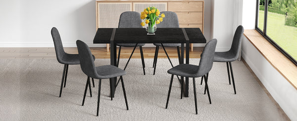 English Elm Table and Chair Set Round Tempered Glass Top with X Base and Four Pu Leather Seats Black,Dark Gray W1151S04381