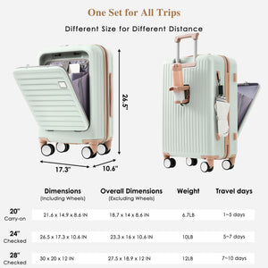 English Elm Luggage Set 3 Piece Abs Hard Shell Spinner Carry on with Usb Port and Cup Holder N726P187632B