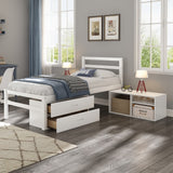 English Elm Twin Size Wood Platform Bed With Removable Storage Shelves, Built-In Two Storage Drawers For Added Convenience, White