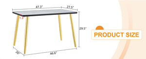 English Elm Modern Marble Look Glass Top Dining Table with Gold Tapered Legs Seats Six W1151S04619