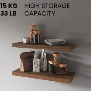English Elm Fm Furniture Iva Dark Walnut Floating Shelves, Set Of 2 - Modern, Space-Saving Wall Storage Solution B128P361099