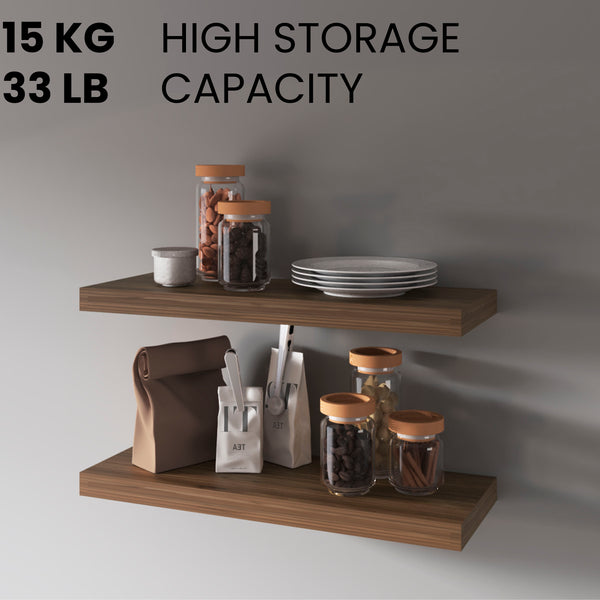 English Elm Fm Furniture Iva Dark Walnut Floating Shelves, Set Of 2 - Modern, Space-Saving Wall Storage Solution B128P361099