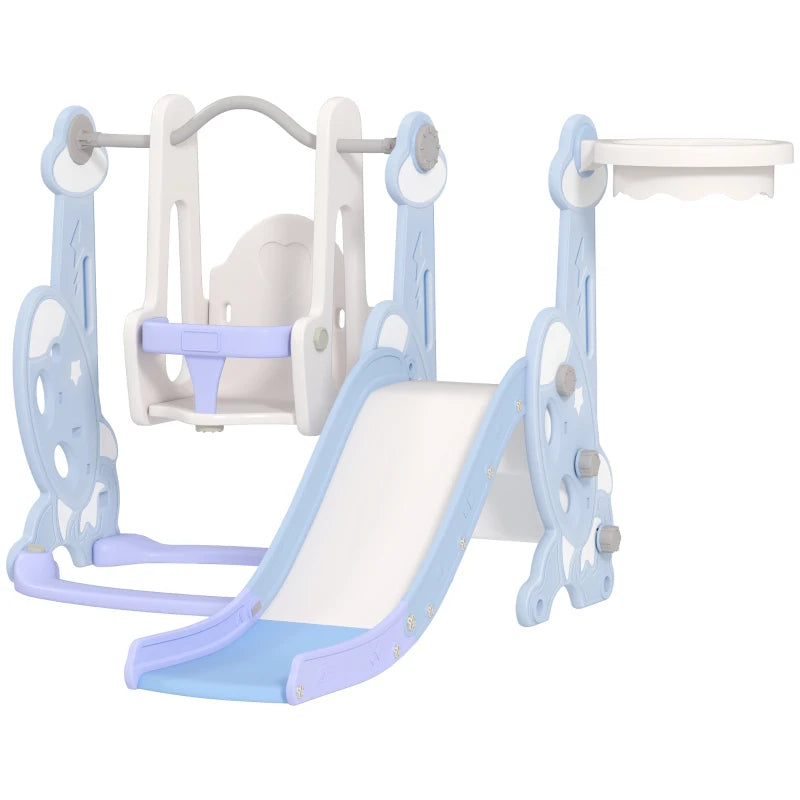 English Elm Kids Rocket Themed 4 in 1 Indoor Play Set with Slide Swing Climber and Basketball Light Blue T3971P439459