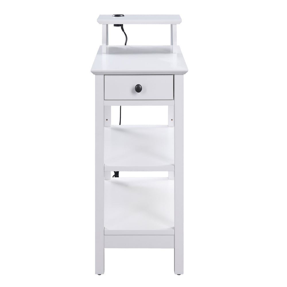 English Elm White 3-shelf Side Table with Drawer, Adjustable Shelf & USB Charging Dock for Living Room Charm B062P186479