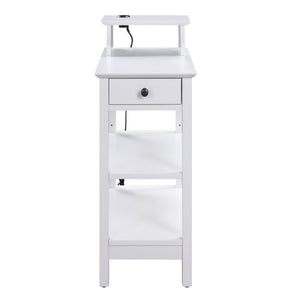 English Elm White 3-shelf Side Table with Drawer, Adjustable Shelf & USB Charging Dock for Living Room Charm B062P186479