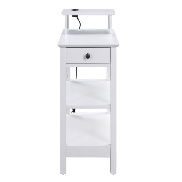 English Elm White 3-shelf Side Table with Drawer, Adjustable Shelf & USB Charging Dock for Living Room Charm B062P186479