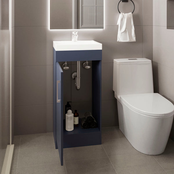 English Elm Vanity Reyno 32.6" H Alby Blue Compact 1 Door 1 Shelf Bathroom Storage Eco-Friendly Engineered Wood B097S00219