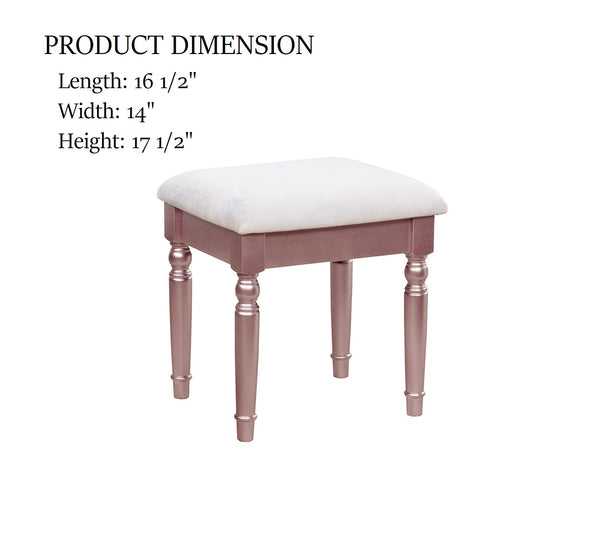English Elm Transitional Glam Mirrored Vanity with Padded Stool, Spacious Drawers, Central Mirror for Prep and Storage Rose Gold 51 L x 21 W x 30 H B2741P400805