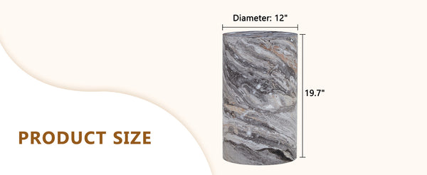 English Elm Simple Marble Textured Cylindrical Side Table Mdf Stone Look Accent for Modern Interiors W1151P291448