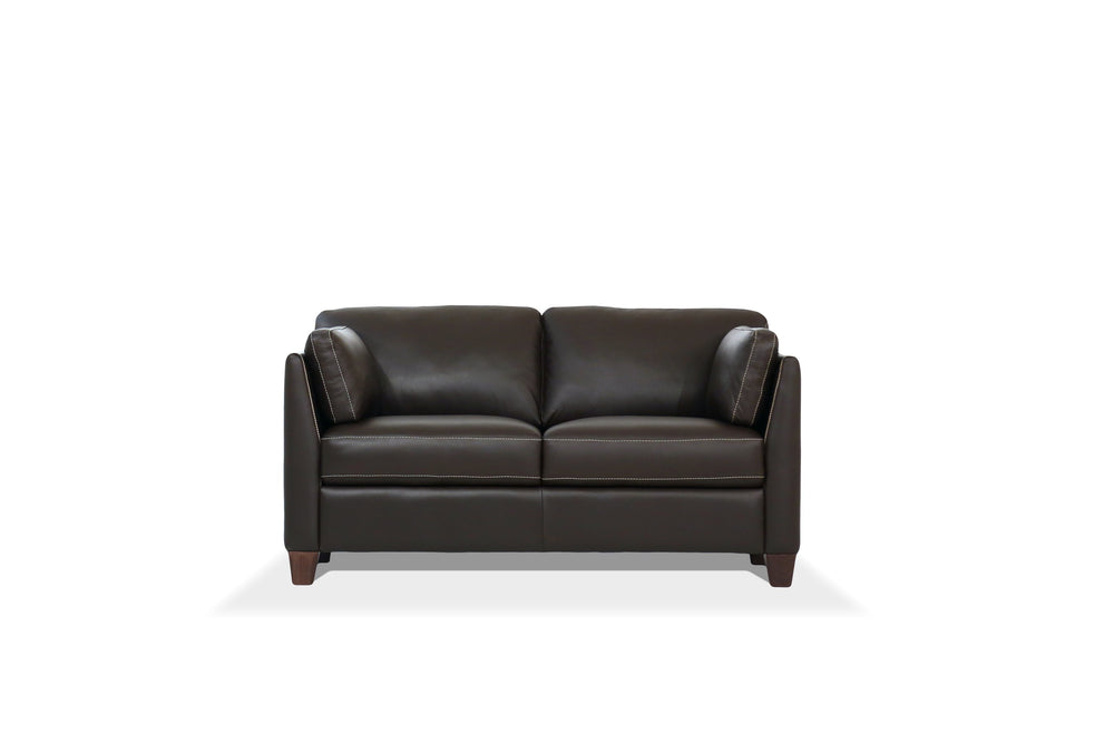 English Elm Matias Chocolate Leather Loveseat – Italian-made Cow Leather, Dark Walnut Block Legs, Sloped Arms, 2-seater Comfort B2726P336014