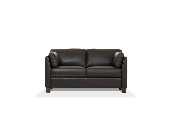 English Elm Matias Chocolate Leather Loveseat – Italian-made Cow Leather, Dark Walnut Block Legs, Sloped Arms, 2-seater Comfort B2726P336014