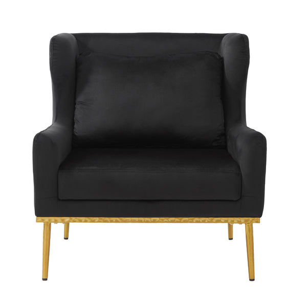 English Elm Modern Velvet Accent Chair Curved Arms Plush Cushion Upholstered Seat for Living Room Black N763P360686B