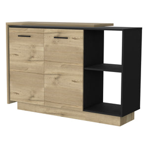 English Elm Worland,kitchen Island with Open Shelving and Wenge Finish for Modern Prep Spaces B128S00204