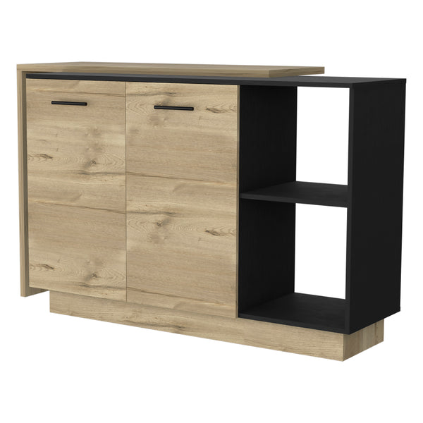 English Elm Worland,kitchen Island with Open Shelving and Wenge Finish for Modern Prep Spaces B128S00204