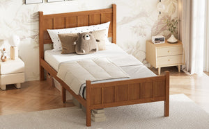 English Elm Twin Platform Bed Vertical Slat Headboard Farmhouse Shaker Wood Grain Finish Bedroom Walnut N733P422478D