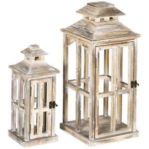 English Elm Homcom Fir Wood Rustic Lantern Set of Two Farmhouse Decor for Mantel or Porch W2225P217278