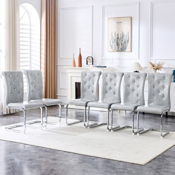 English Elm Set of 2 Glam Faux Alligator Pvc Dining Chairs with Crystal Buckle Bow Legs Gray W3875P371039