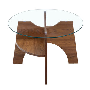 English Elm Oval Tempered Glass Coffee Table with Wood Grain Legs and Built-in Fan Tray Shelf W1151P256008