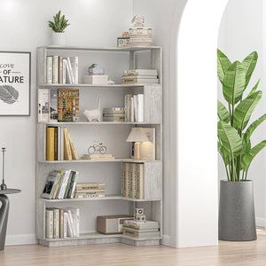 English Elm 90cm L-shaped Corner Bookcase Five Tier Mdf Open Shelving Unit for Home Office W2899P444152