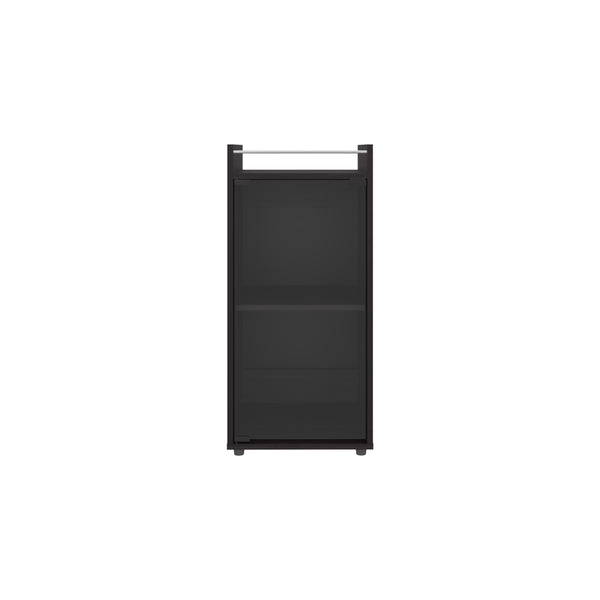 English Elm Minibar Cabinet Lampeter Black - Engineered Wood Glass Door Two-Tier Shelves Modern Living Room Display B092P315562