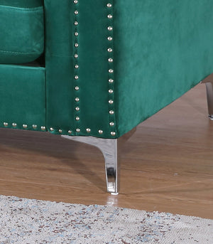 English Elm Pompano Velvet Green Sofa Chaise with Chrome Legs, Button Tufting & Pocketed Coil Cushions, Mid-Century Modern Comfort B078S00514