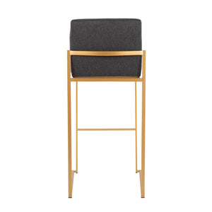 English Elm Fuji High Back Barstool Set Of 2 In Luxe Gold Steel & Charcoal Fabric - Modern Comfort For Any Space B202P222175