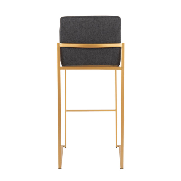 English Elm Fuji High Back Barstool Set Of 2 In Luxe Gold Steel & Charcoal Fabric - Modern Comfort For Any Space B202P222175