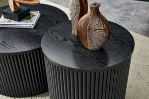 English Elm 2-piece Nesting Round Tables Roman Column Base with Storage Black Wood Grain Living Room W3875P396796
