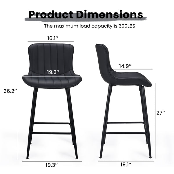 English Elm Counter Stools Set Of 2 - Stylish Mid-Century Modern Faux Leather Chairs For Kitchen & Dining T3623P366861