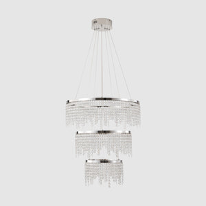 English Elm 24-inch Crystal Chandelier LED Ceiling Light, 55W 5575LM Chrome Crystal Round Fixture, 3000/4000/6000K Adjustable Height W2312P368714