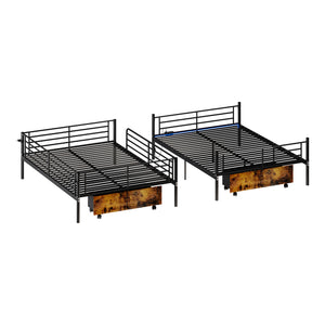 English Elm Bunk Bed Convertible Twin Over Metal Frame with Guardrail for Kids Rooms W3752S00009