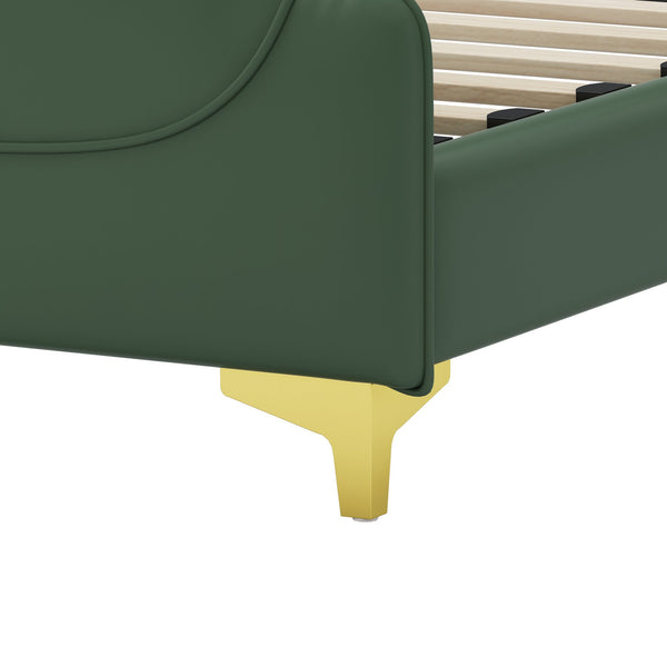 English Elm Christopher Knight Home® - King PU Leather Bed Frame with Wingback Headboard & Footboard, Gold Accents, Platform Slat Support, Elegant Design Green 77.5 L x 21 W x 5.25 H N761S0000012G