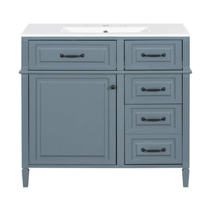 English Elm 36-Inch Modern Bathroom Vanity With Ceramic Sink Top, Storage Drawers, And Stylish Blue Gray Finish N725P350849E