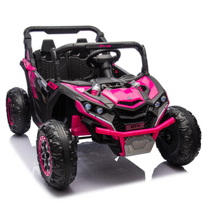 English Elm 24v Two Seat Kids Electric Utv with Parental Remote Suspension Off Road Ride On Pink W1578P184801