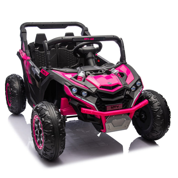 English Elm 24v Two Seat Kids Electric Utv with Parental Remote Suspension Off Road Ride On Pink W1578P184801