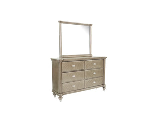 English Elm Luxury Modern Antique Silver Champagne Dresser with Mirror — 64" 6-Drawer Glam Storage for Bedroom Decor B011S01153