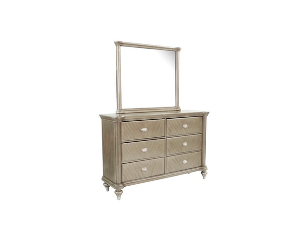 English Elm Luxury Modern Antique Silver Champagne Dresser with Mirror — 64" 6-Drawer Glam Storage for Bedroom Decor B011S01153